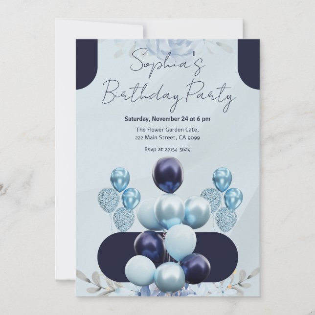 Cyan Balloons Birthday Invitation (Front)