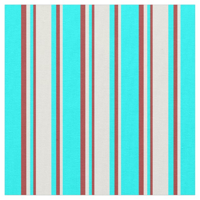 Cyan, Beige, and Brown Striped Pattern Fabric (Close Up)