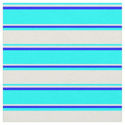 Cyan, Beige & Blue Colored Striped Pattern Fabric