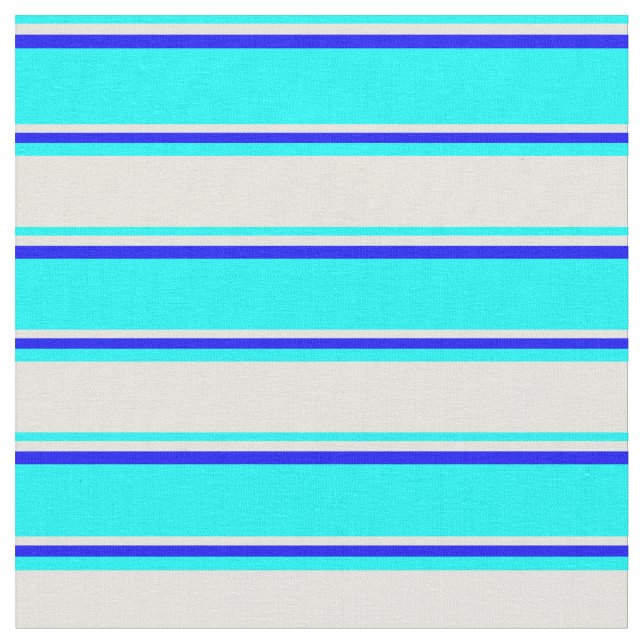 Cyan, Beige & Blue Colored Striped Pattern Fabric (Close Up)