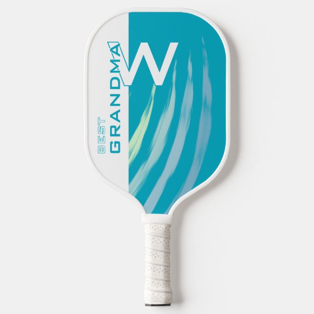 Cyan Best Grandma with Monogramed initials  Carbon Fiber Pickleball Paddle (Front)