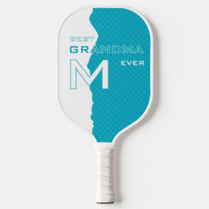 Cyan Best Grandma with Monogramed initials w grid Carbon Fiber Pickleball Paddle