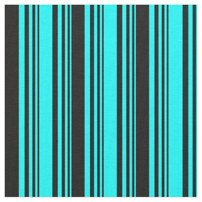 Cyan & Black Colored Lined/Striped Pattern Fabric (Close Up)