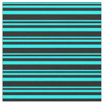 [ Thumbnail: Cyan & Black Colored Lined/Striped Pattern Fabric ]