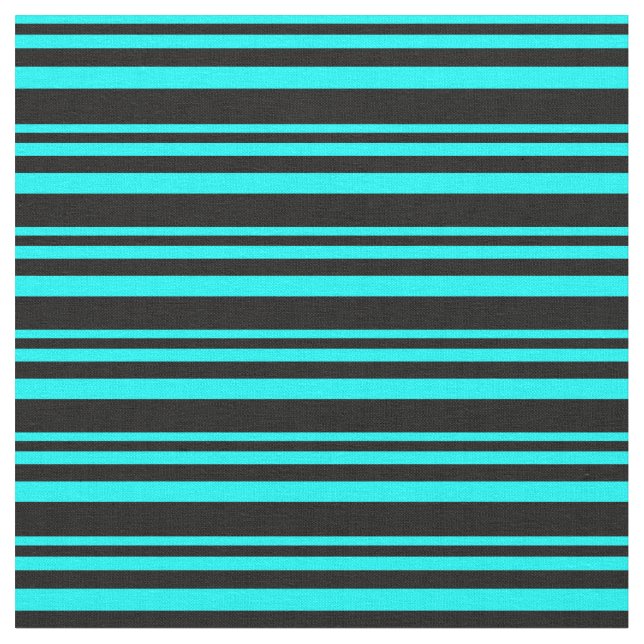 Cyan & Black Colored Lined/Striped Pattern Fabric (Close Up)