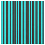 [ Thumbnail: Cyan & Black Colored Pattern of Stripes Fabric ]
