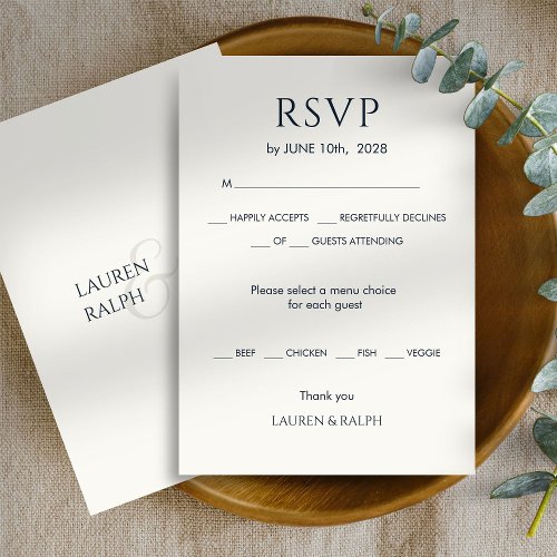 Cyan Black  Ivory Monogram Wedding RSVP