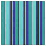 [ Thumbnail: Cyan, Black, Light Blue, Turquoise & Blue Lines Fabric ]