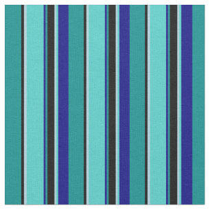 Cyan, Black, Light Blue, Turquoise & Blue Lines Fabric