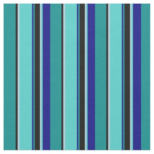 Cyan, Black, Light Blue, Turquoise & Blue Lines Fabric