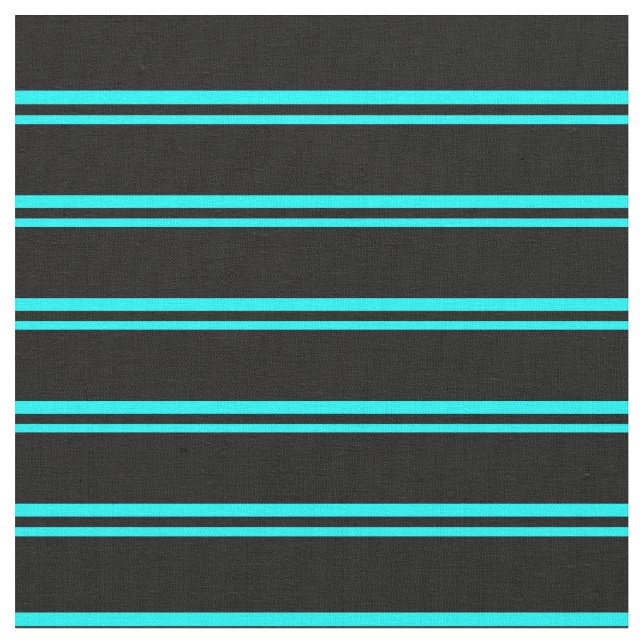 Cyan & Black Stripes Pattern Fabric (Close Up)