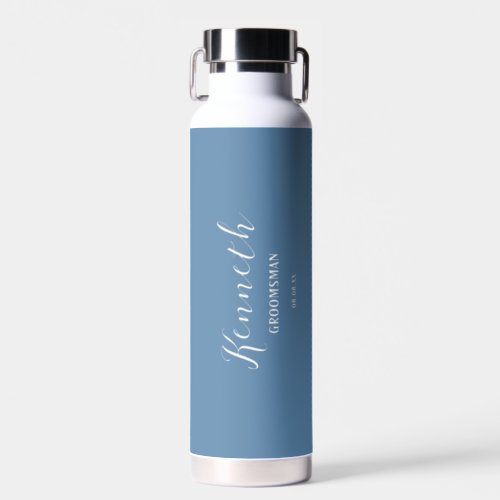 Cyan Blue and White Modern Monogram Bachelor Water Bottle