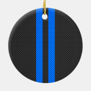 Cyan Blue Carbon Fiber Style Racing Stripes Ceramic Ornament