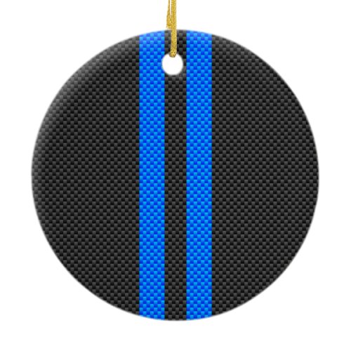 Cyan Blue Carbon Fiber Style Racing Stripes Ceramic Ornament