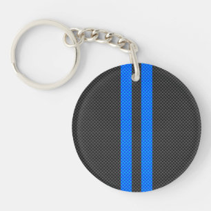 Cyan Blue Carbon Fiber Style Racing Stripes Keychain