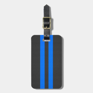 Cyan Blue Carbon Fiber Style Racing Stripes Luggage Tag