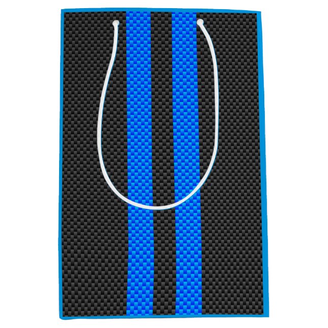 Cyan Blue Carbon Fiber Style Racing Stripes Medium Gift Bag (Front)