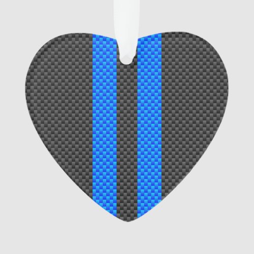 Cyan Blue Carbon Fiber Style Racing Stripes Ornament