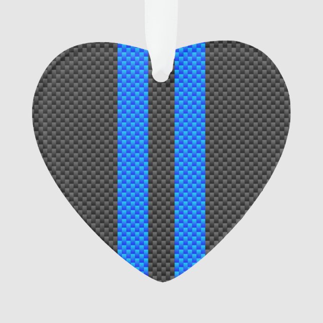 Cyan Blue Carbon Fiber Style Racing Stripes Ornament (Front)