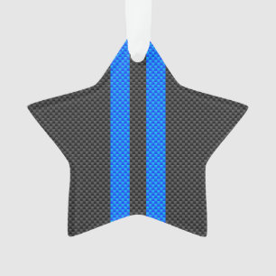 Cyan Blue Carbon Fiber Style Racing Stripes Ornament