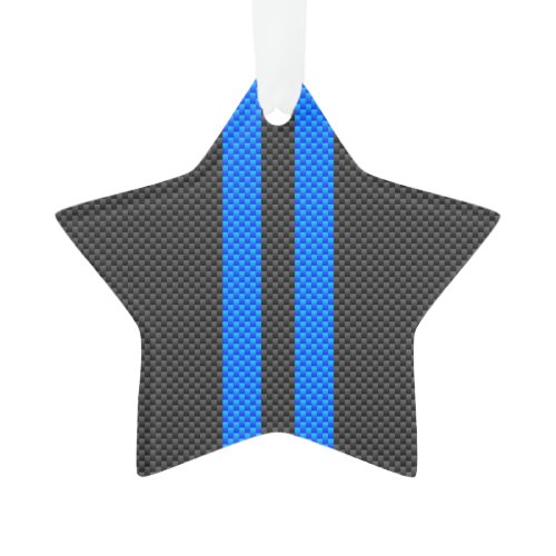 Cyan Blue Carbon Fiber Style Racing Stripes Ornament
