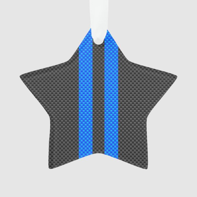 Cyan Blue Carbon Fiber Style Racing Stripes Ornament (Front)