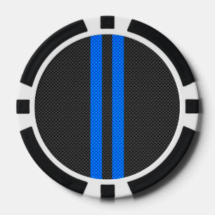 Cyan Blue Carbon Fiber Style Racing Stripes Poker Chips