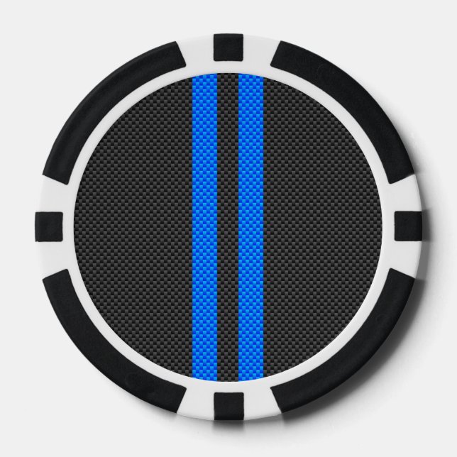 Cyan Blue Carbon Fiber Style Racing Stripes Poker Chips (Front)