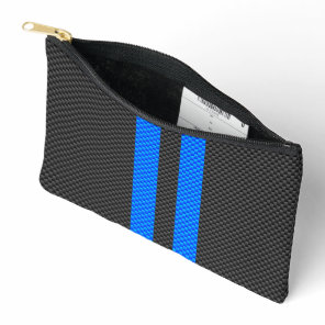 Cyan Blue Carbon Fibre Style Racing Stripes Accessory Pouch