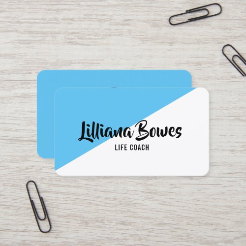 Cyan Blue Color Block Diagonal Personalized Business Card