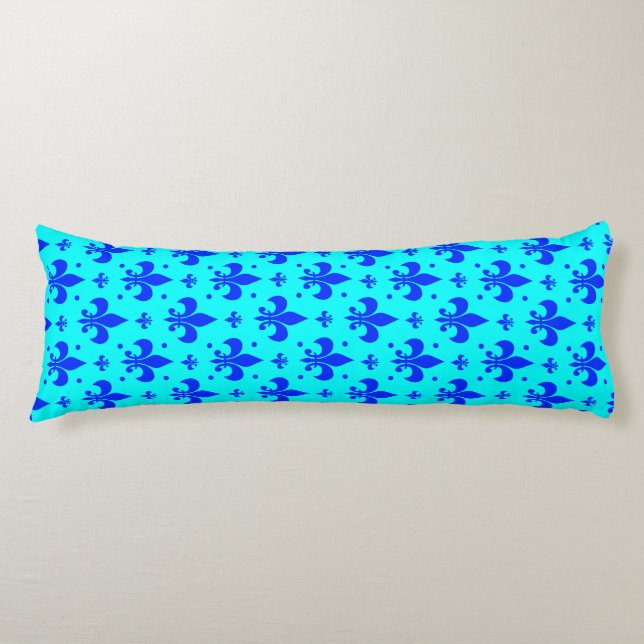 Cyan Blue Fleur-de-lis Pattern Design  Body Pillow (Front)
