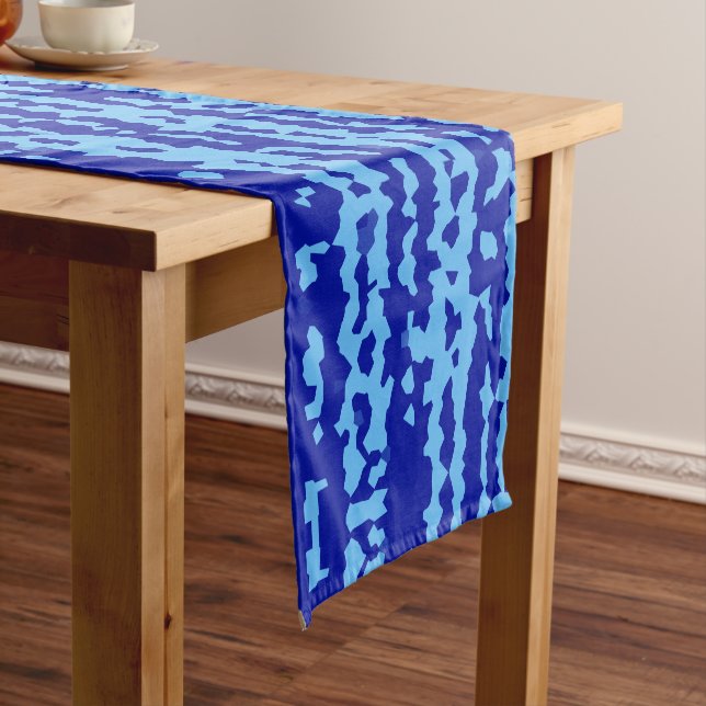 Cyan Blue Irregular Abstract Design  Short Table Runner (In Situ)