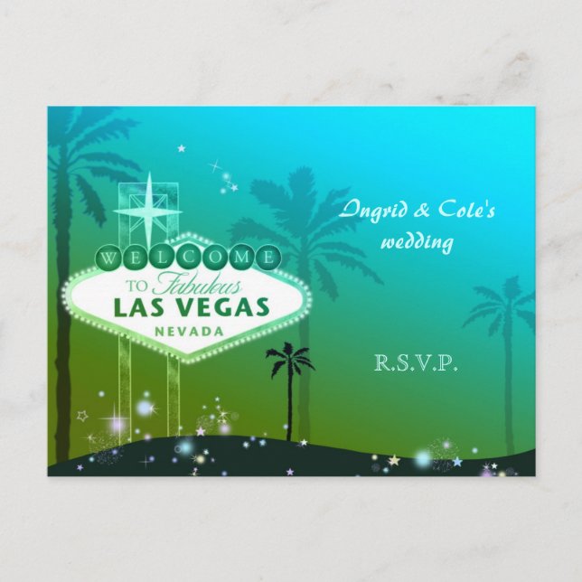 Cyan Blue Las Vegas Wedding RSVP Invitation Postcard (Front)