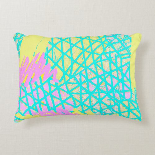 _ Cyan Blue Lime Green And Pink Pattern Accent Pillow