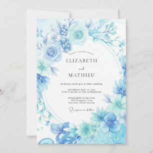 Cyan Blue Lush Botanical Wedding Invitation