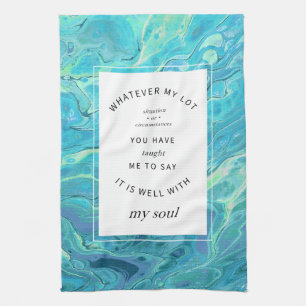 Cyan Blue Marble Christian Hymn Kitchen Towel