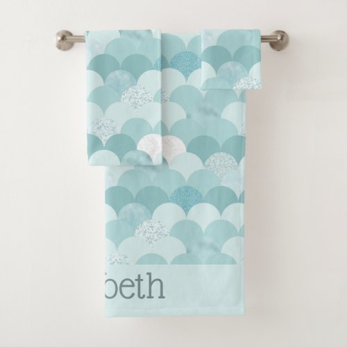 Cyan blue mermaid scales bath towel set