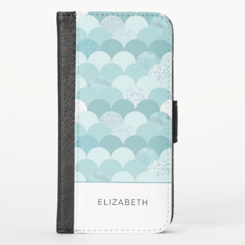 Cyan blue mermaid scales iPhone x wallet case