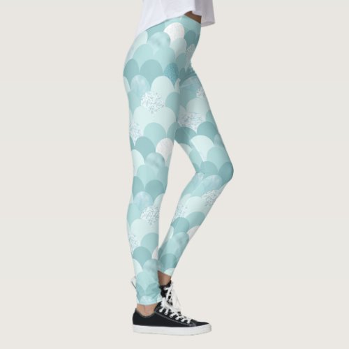 Cyan blue mermaid scales leggings