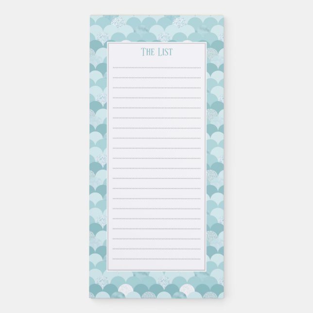 Cyan blue mermaid scales magnetic notepad (Front)