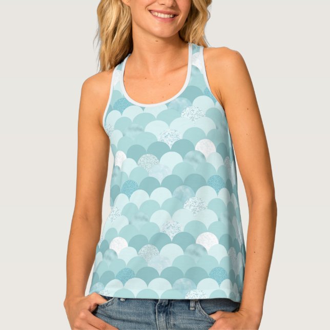 Cyan blue mermaid scales tank top (Front)