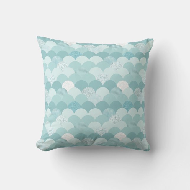 Cyan blue mermaid scales throw pillow (Front)