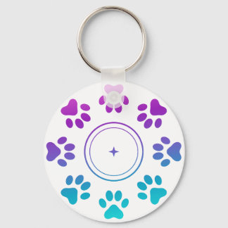 Cyan Blue Purple Paw Prints Design Dog Cat Love Keychain