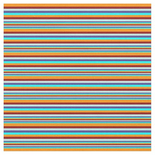 Cyan, Blue, Turquoise, Dark Red, Dark Orange Lines Fabric