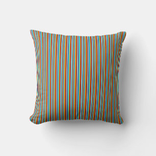 Cyan, Blue, Turquoise, Dark Red, Dark Orange Lines Throw Pillow