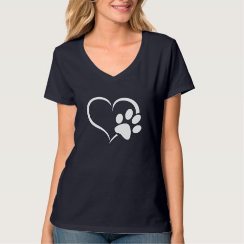 Cyan Blue Violet teal Dog Paw Print heart For Dogs T_Shirt