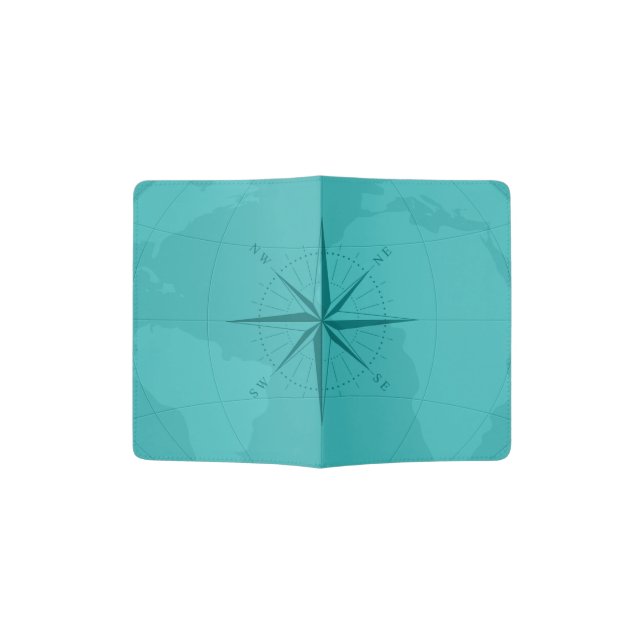 Cyan Blue World Map Custom Passport Holder (Opened)