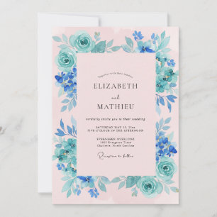 Cyan Blush Foliage Eucalyptus Wedding Invitation