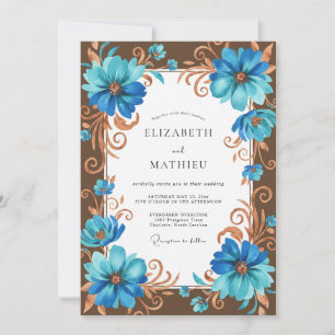 Cyan Bronze Blossom Wedding Invitation