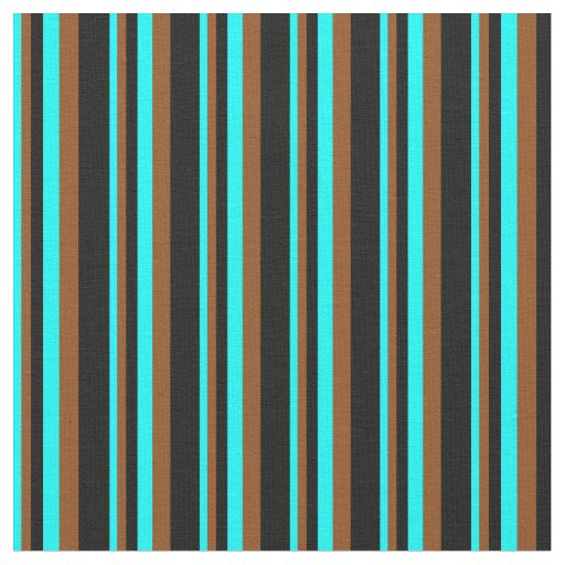 Cyan, Brown, and Black Stripes Pattern Fabric